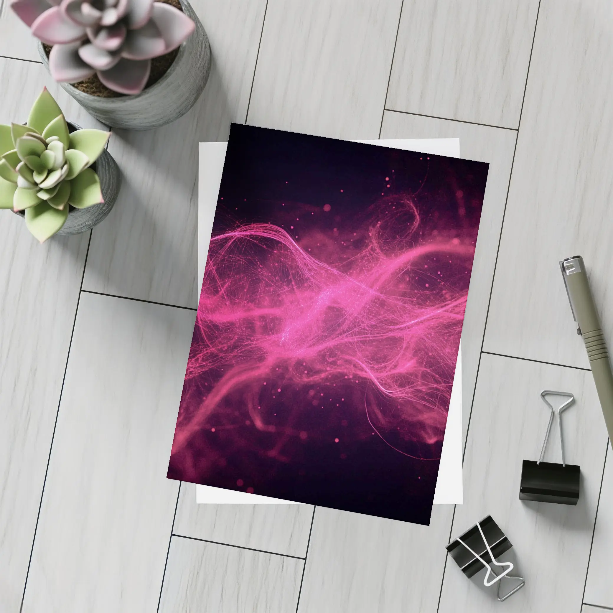Pink Neon Wave Abstract Dark Background – Postcards