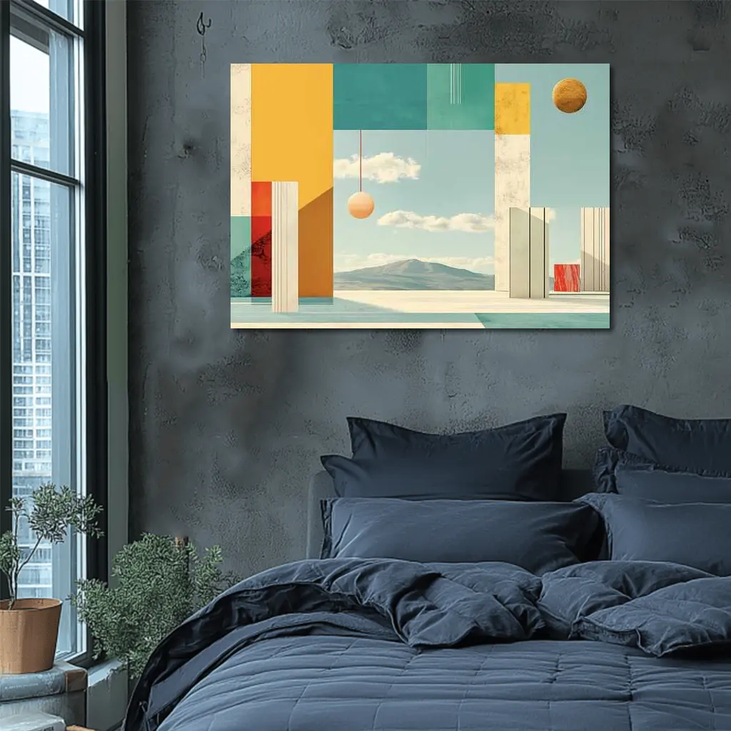 Geometric Collage Abstract Sky Mountain Landscape – Wall Art