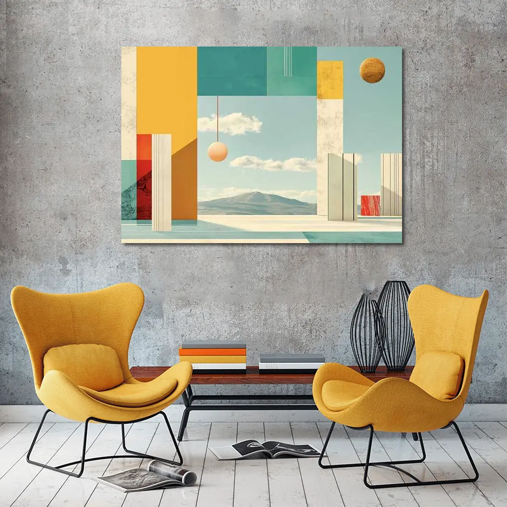 Geometric Collage Abstract Sky Mountain Landscape – Wall Art
