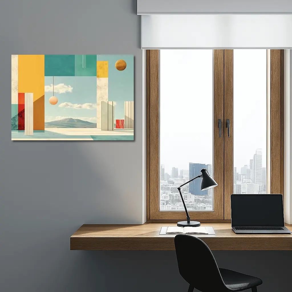Geometric Collage Abstract Sky Mountain Landscape – Wall Art