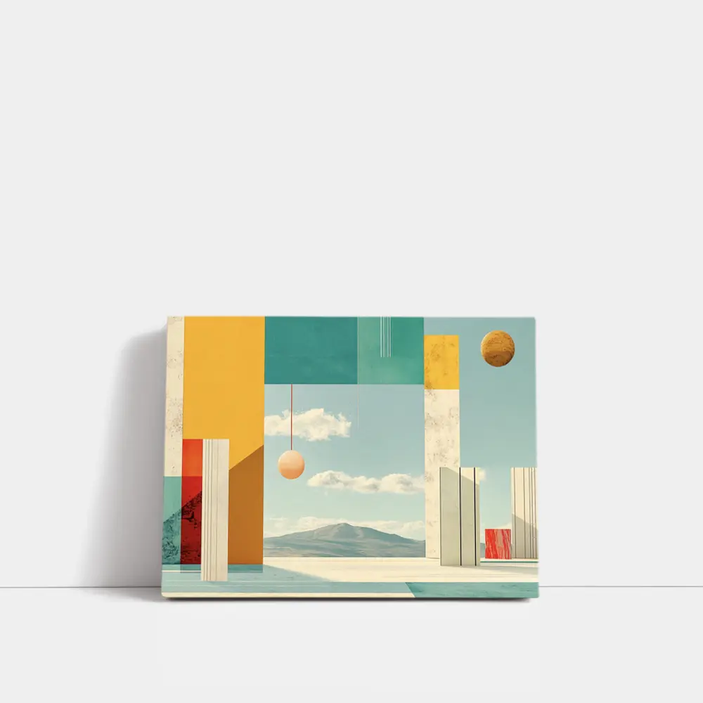 Geometric Collage Abstract Sky Mountain Landscape – Wall Art