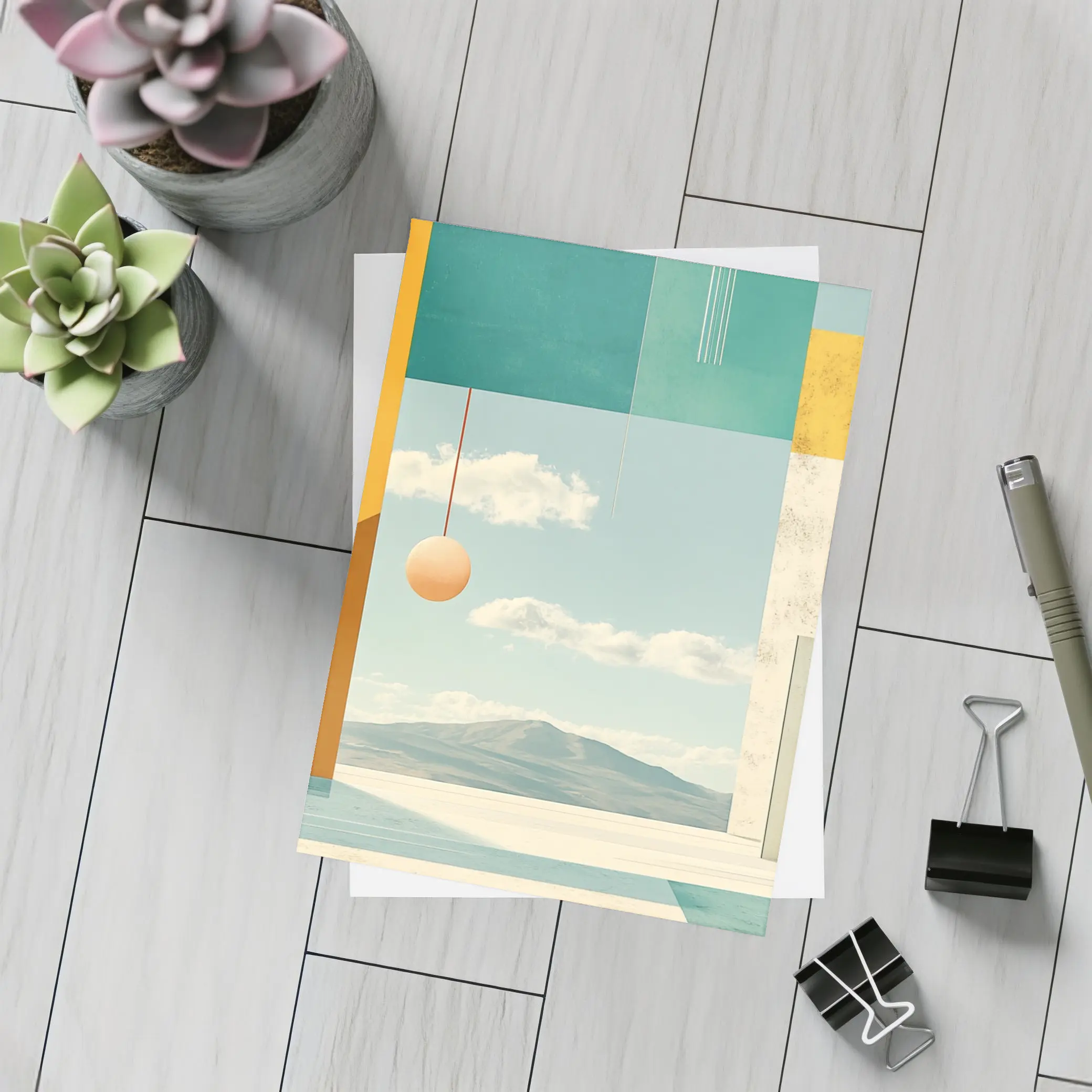 Geometric Collage Abstract Sky Mountain Landscape – Postcards