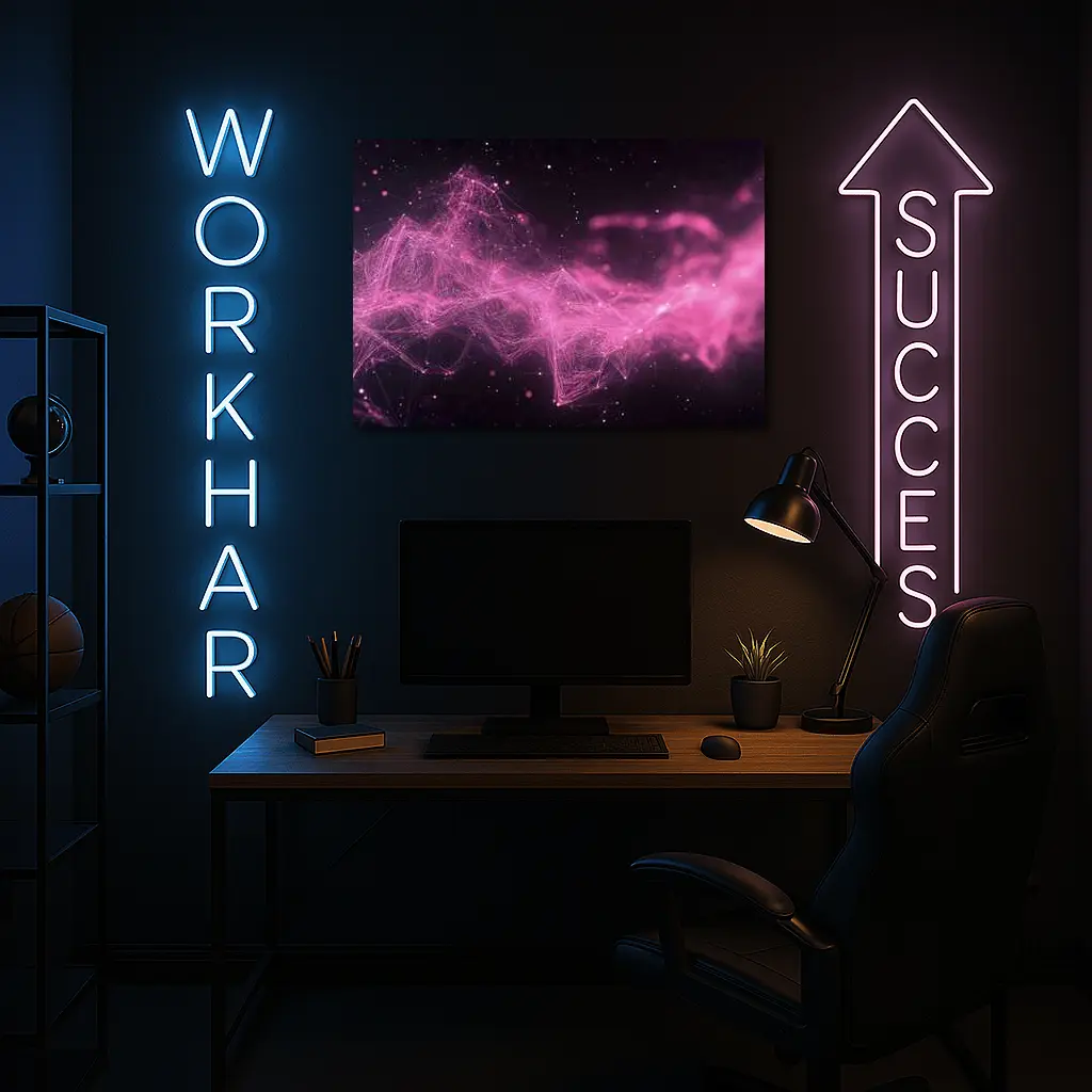 Pink Geometric Network Abstract Dark Space – Wall Art