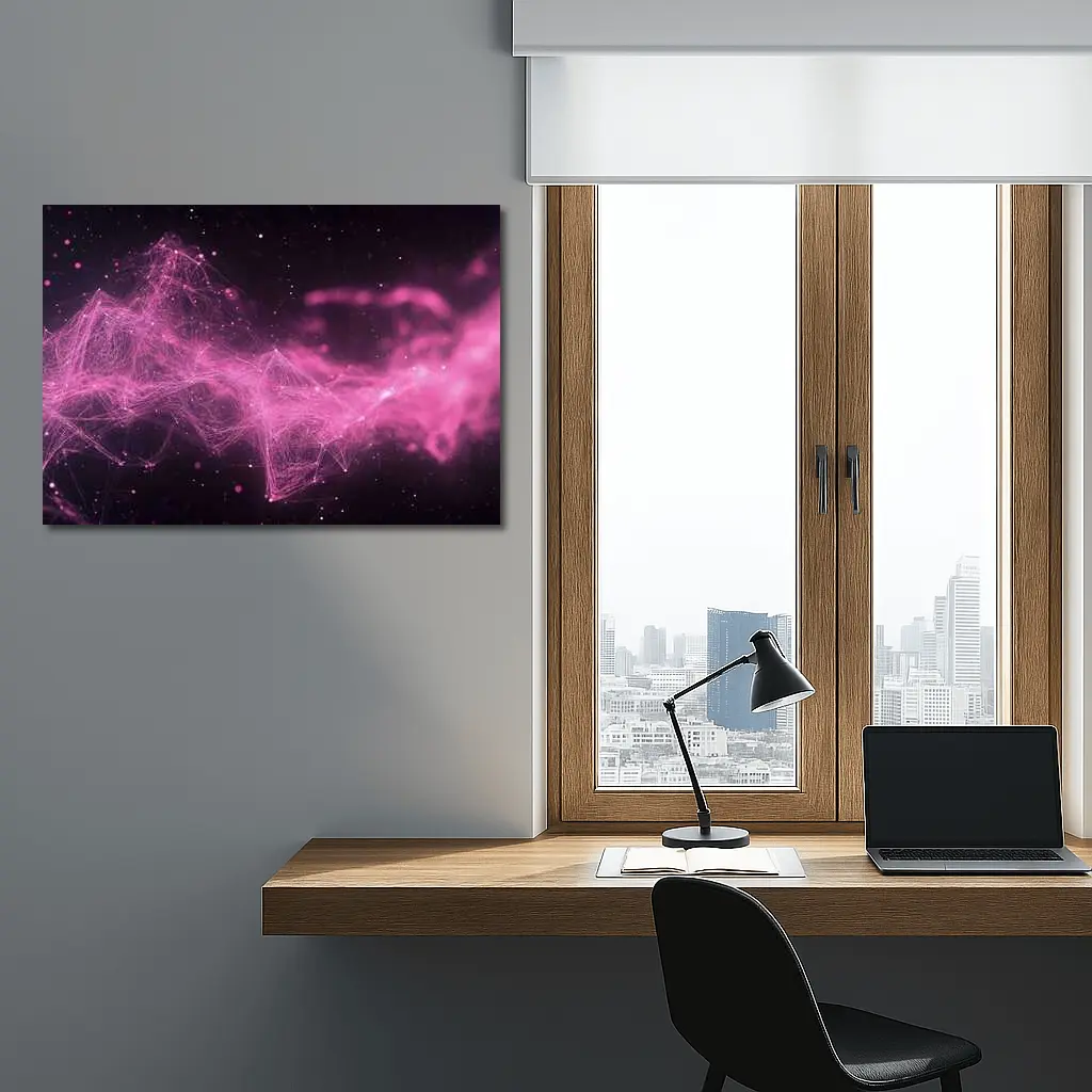 Pink Geometric Network Abstract Dark Space – Wall Art