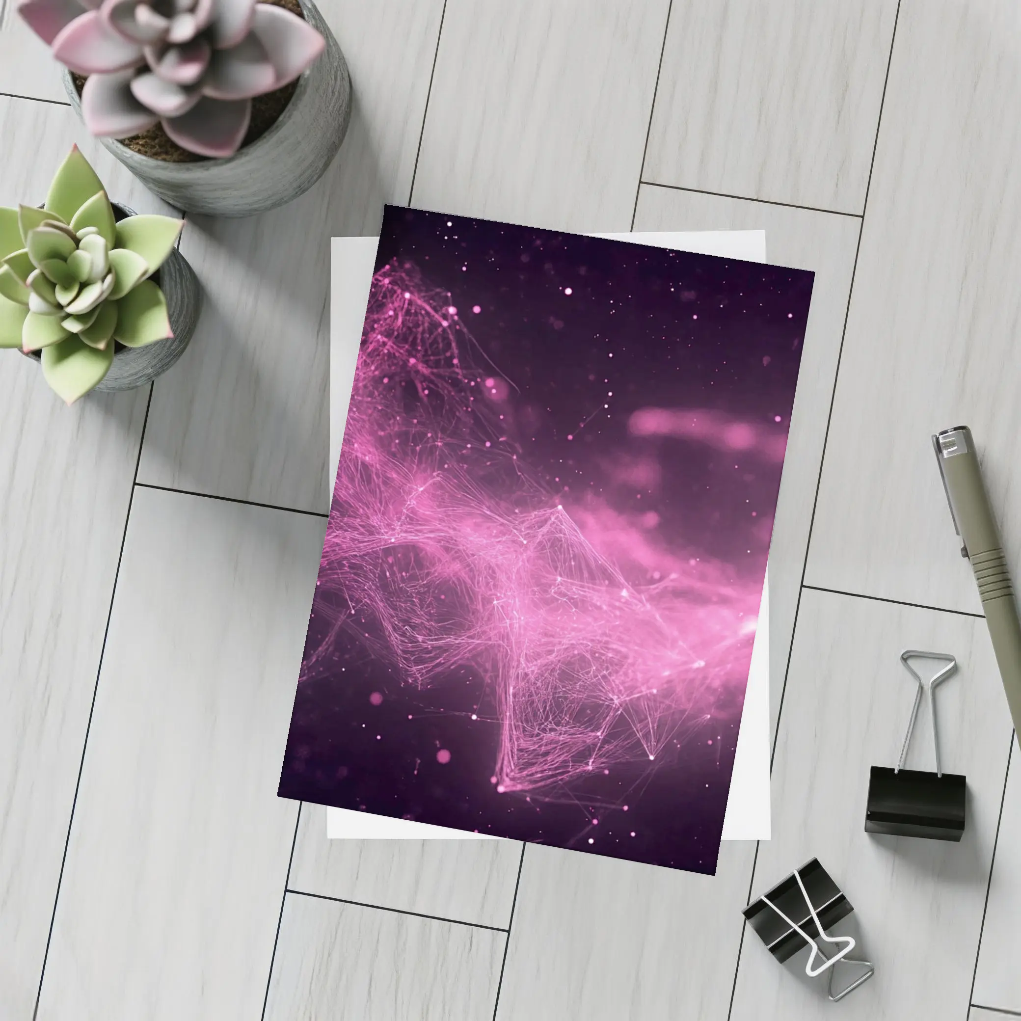 Pink Geometric Network Abstract Dark Space – Postcards