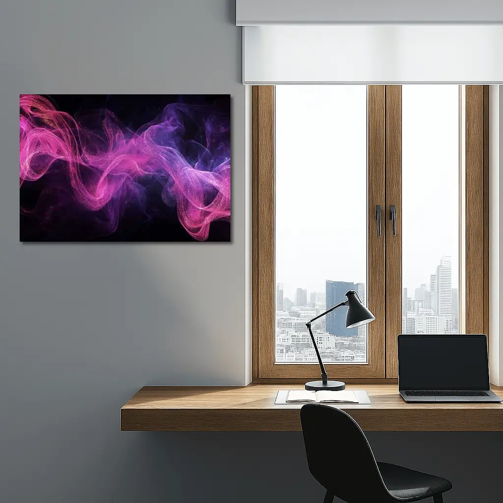 Pink Purple Smoke Waves Black Background – Wall Art