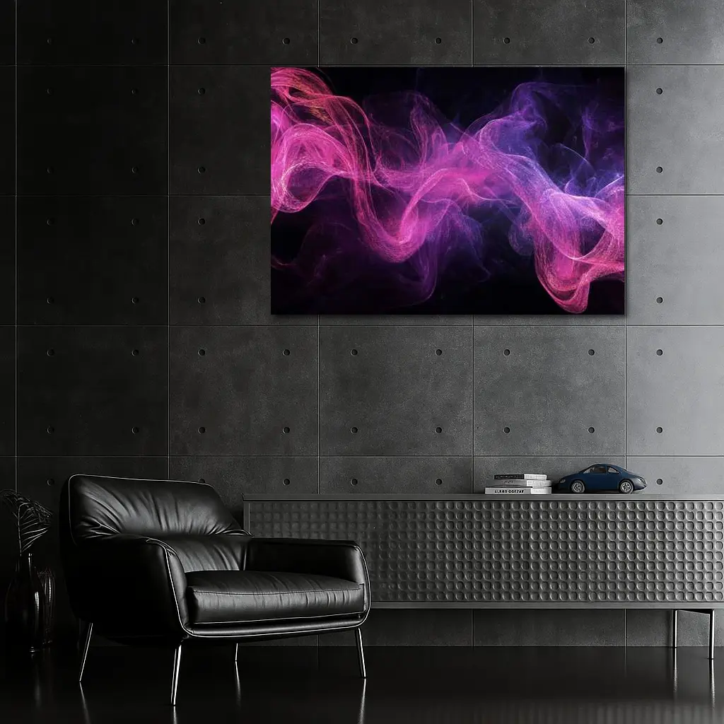 Pink Purple Smoke Waves Black Background – Wall Art