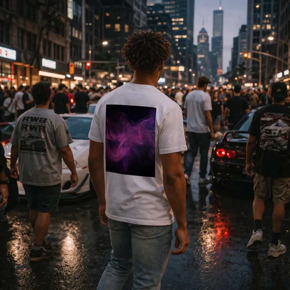 Pink Purple Smoke Waves Black Background – T-Shirts
