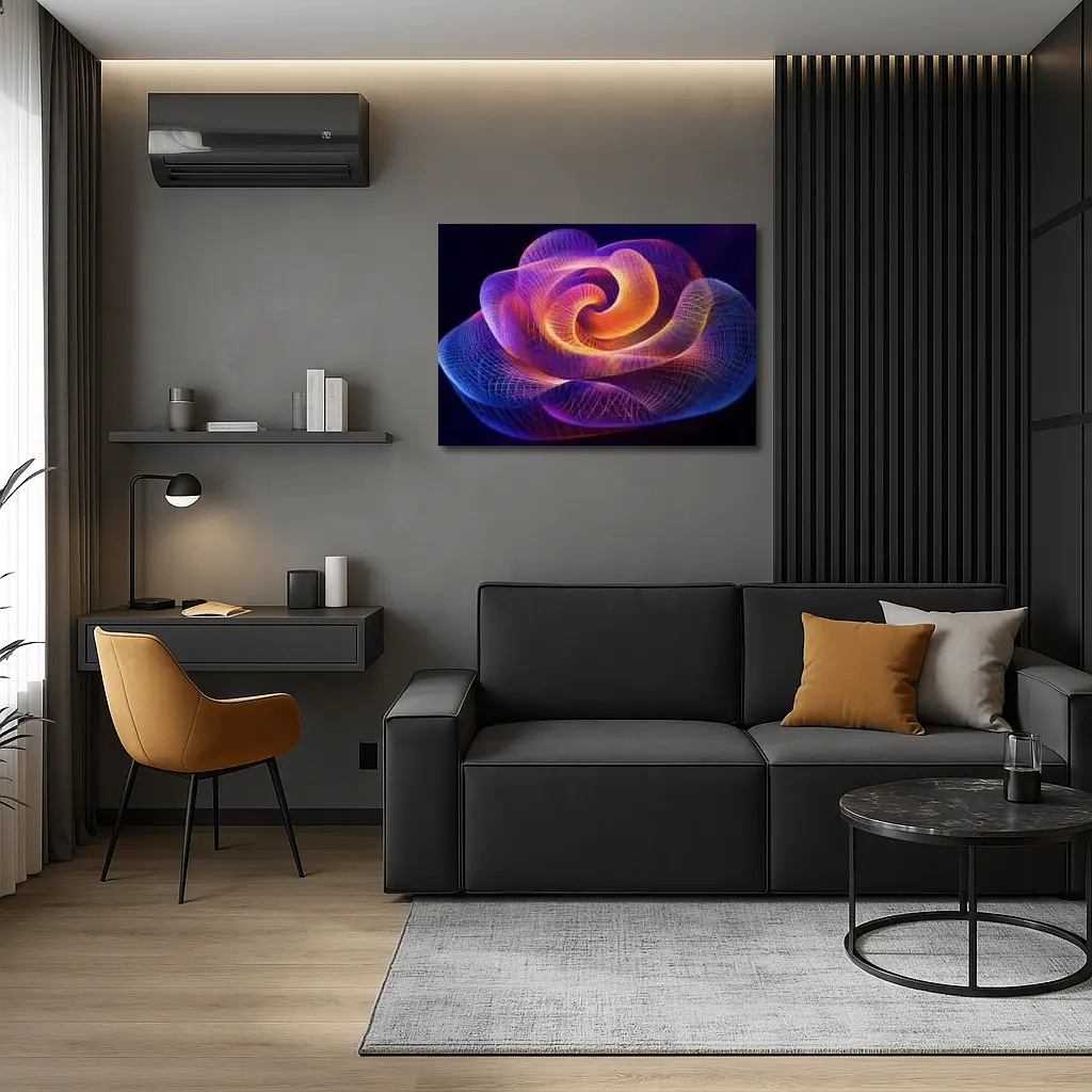 Glowing Wire Mesh Rose Abstract Dark Background – Wall Art