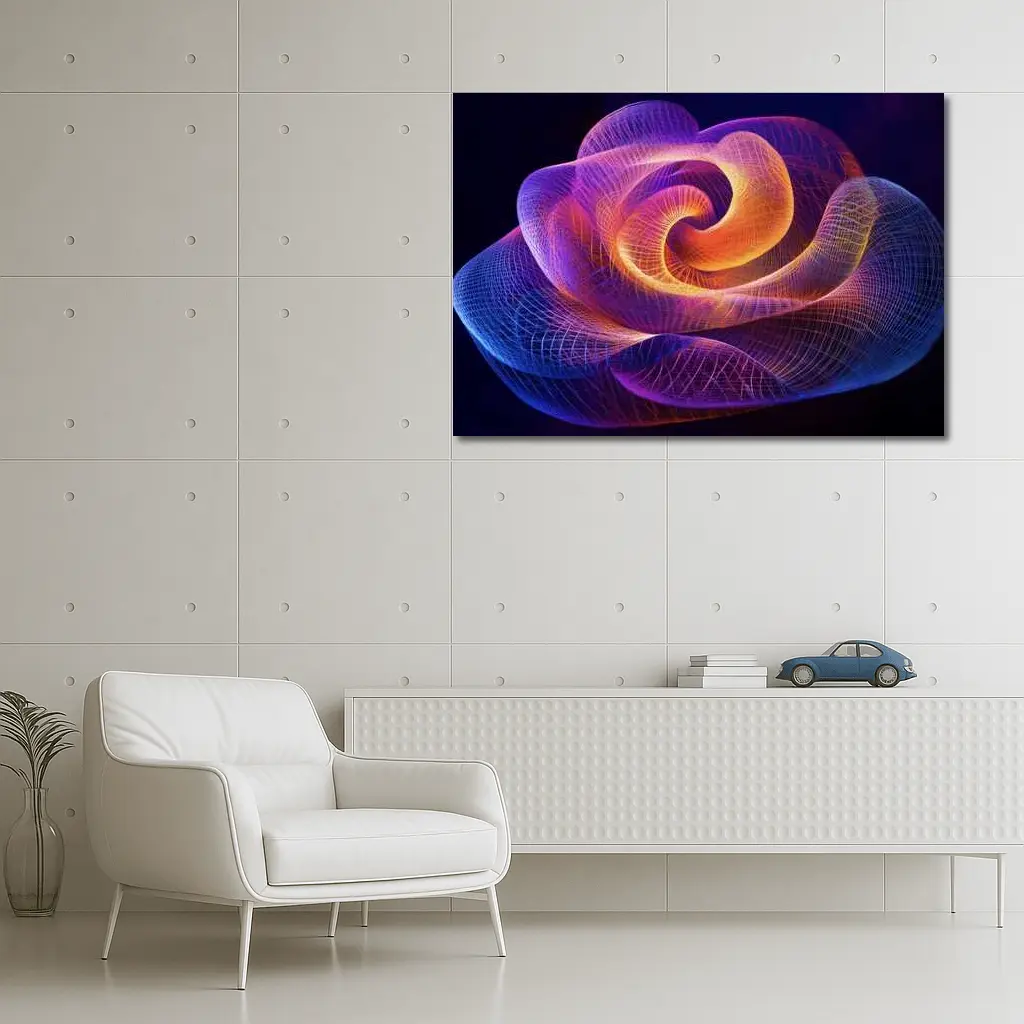 Glowing Wire Mesh Rose Abstract Dark Background – Wall Art