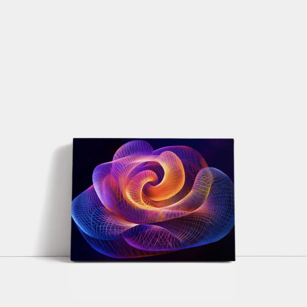 Glowing Wire Mesh Rose Abstract Dark Background – Wall Art