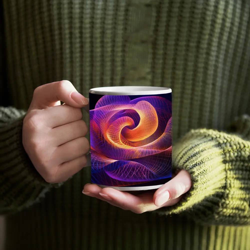 Glowing Wire Mesh Rose Abstract Dark Background – Mugs