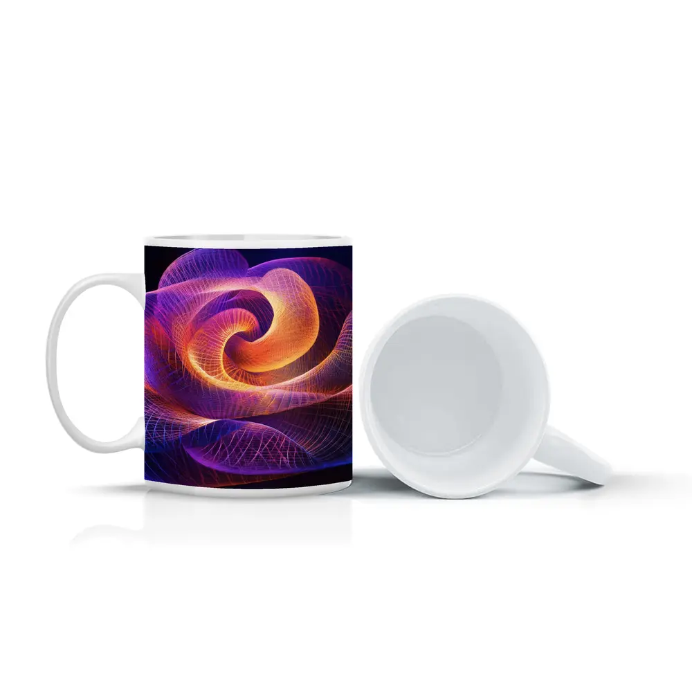 Glowing Wire Mesh Rose Abstract Dark Background – Mugs