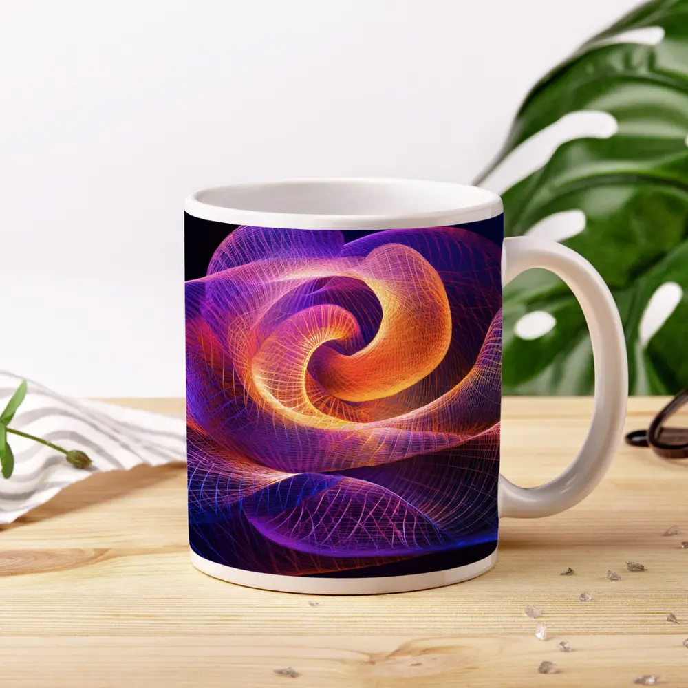 Glowing Wire Mesh Rose Abstract Dark Background – Mugs