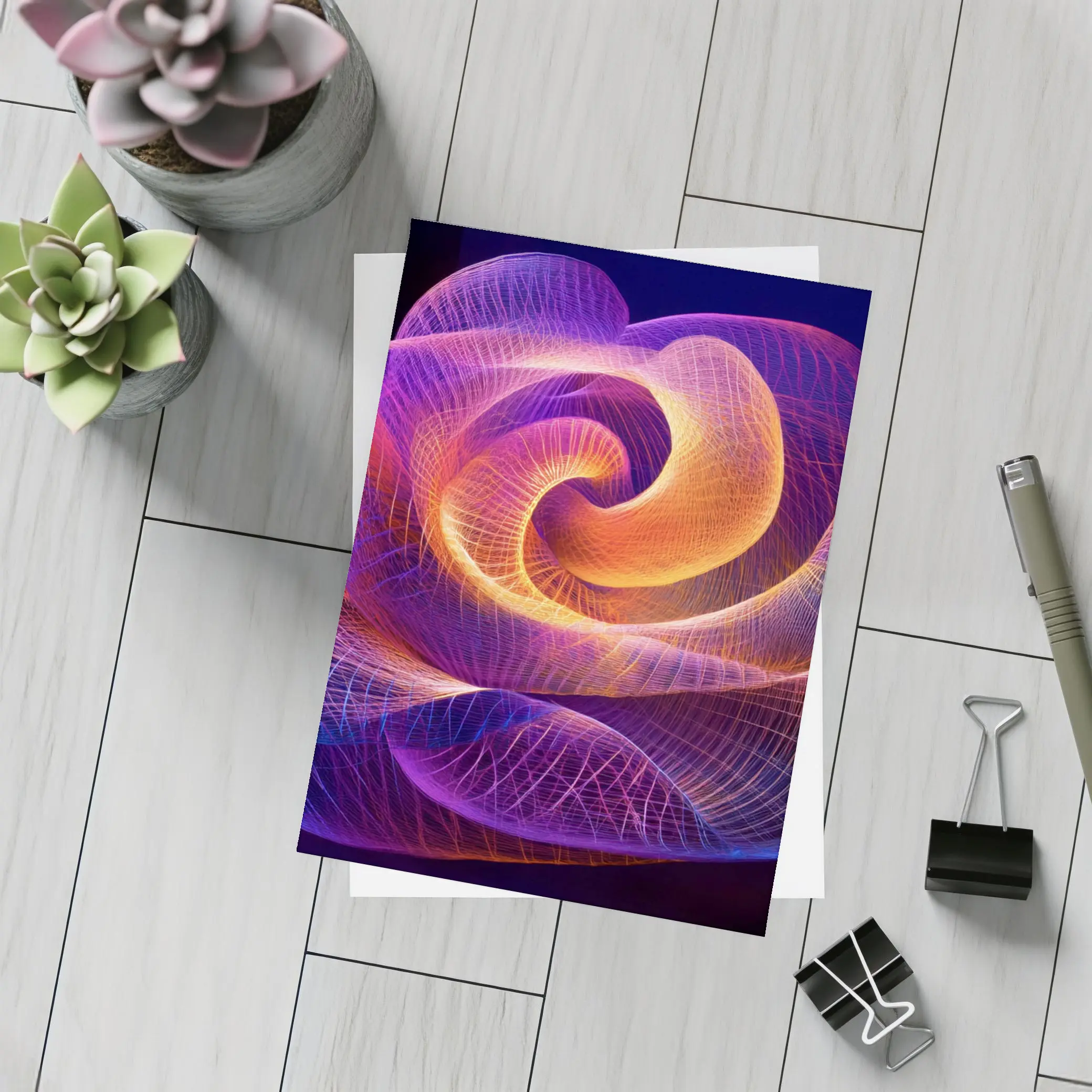 Glowing Wire Mesh Rose Abstract Dark Background – Postcards
