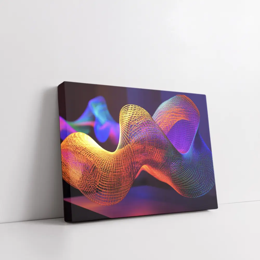 Neon Mesh Wave Sculpture Dark Background – Wall Art
