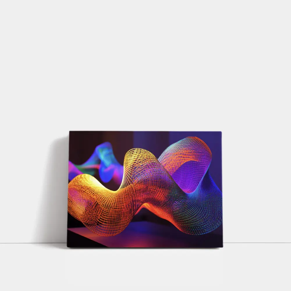 Neon Mesh Wave Sculpture Dark Background – Wall Art