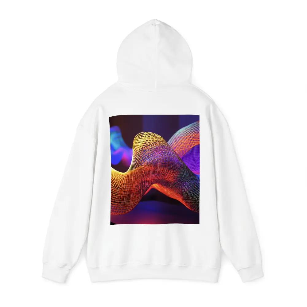 Neon Mesh Wave Sculpture Dark Background – Hoodies