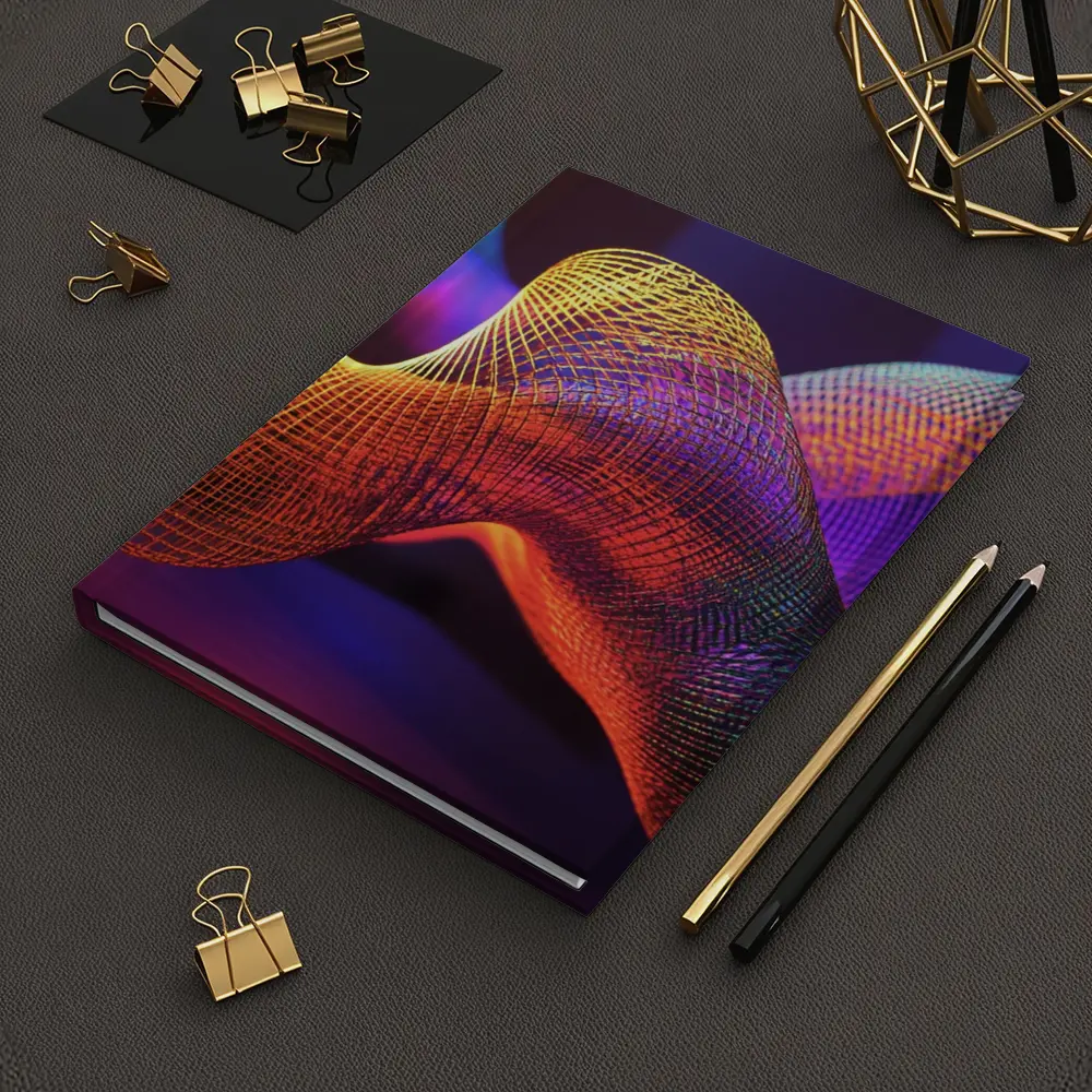 Neon Mesh Wave Sculpture Dark Background – Notebooks