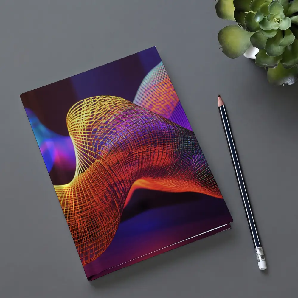 Neon Mesh Wave Sculpture Dark Background – Notebooks