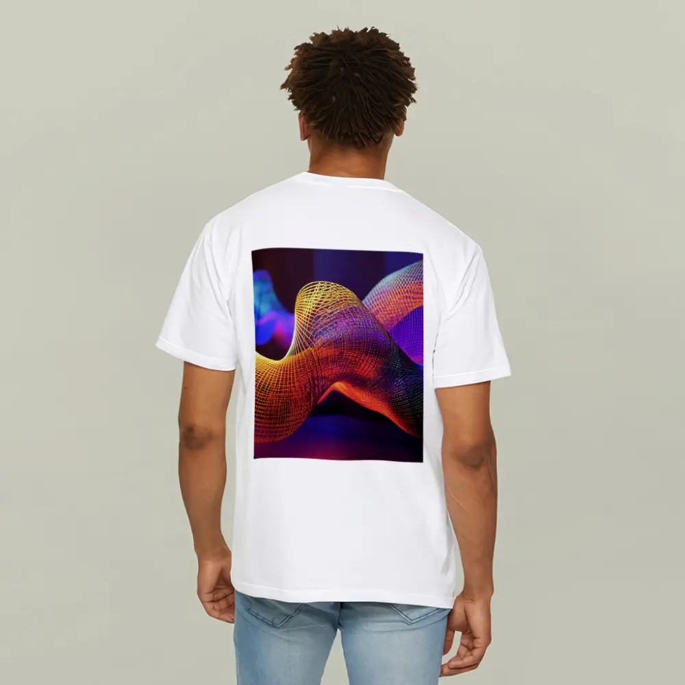 Neon Mesh Wave Sculpture Dark Background – T-Shirts