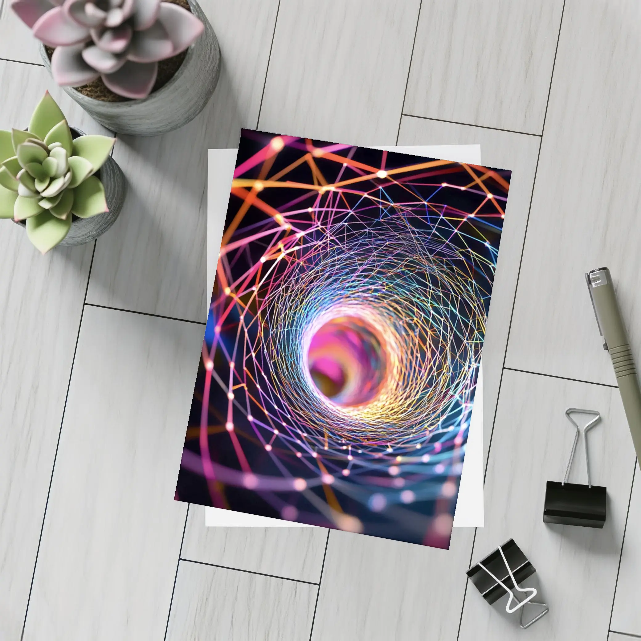 Colorful Geometric Tunnel Vortex Abstract Art – Postcards