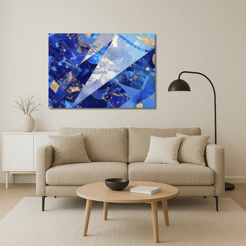 Blue Marble Abstract Geometric Gold Art – Wall Art