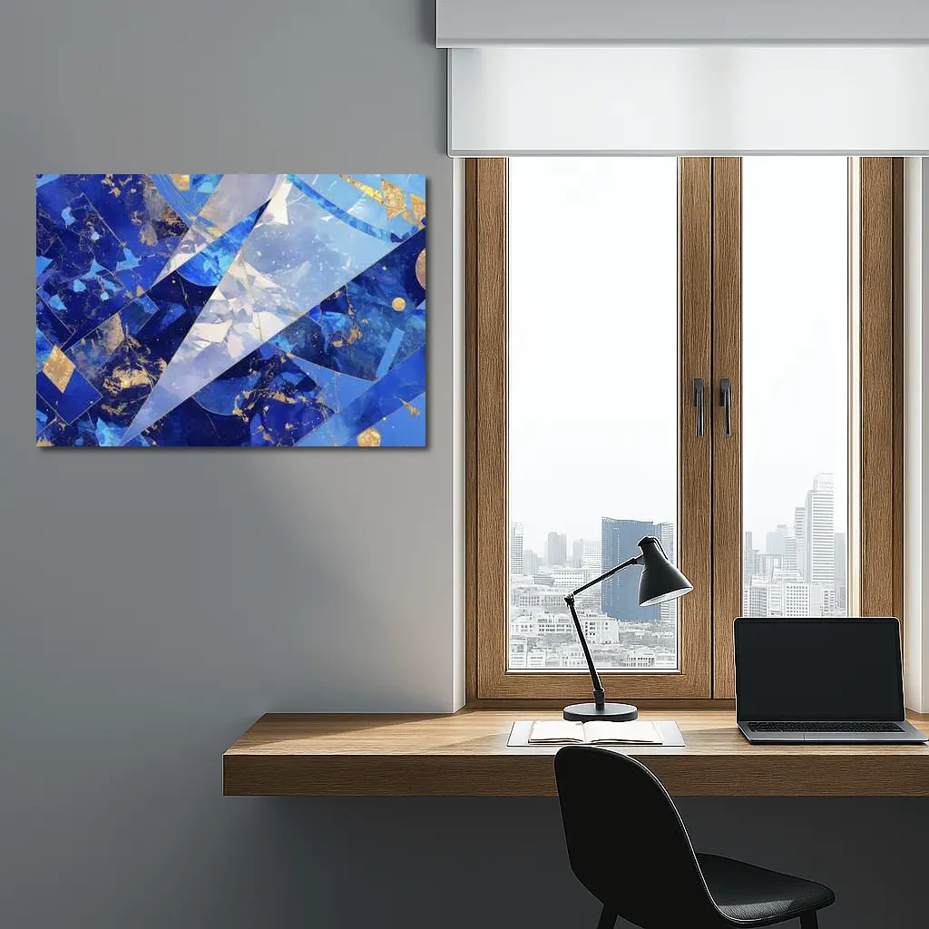 Blue Marble Abstract Geometric Gold Art – Wall Art