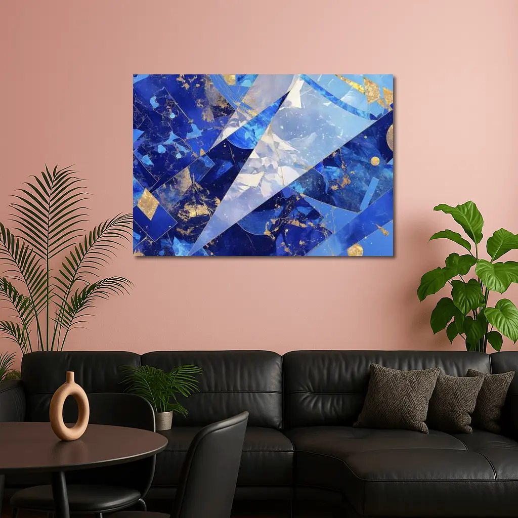 Blue Marble Abstract Geometric Gold Art – Wall Art