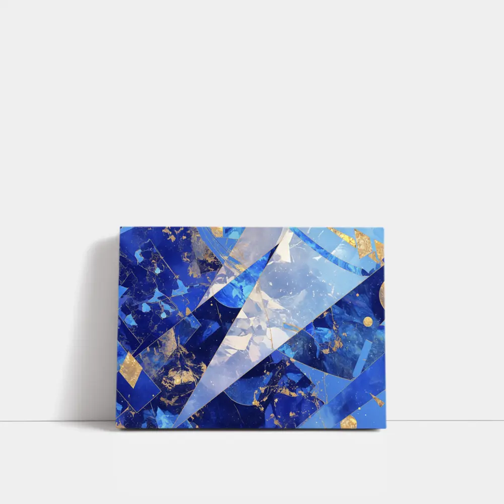 Blue Marble Abstract Geometric Gold Art – Wall Art