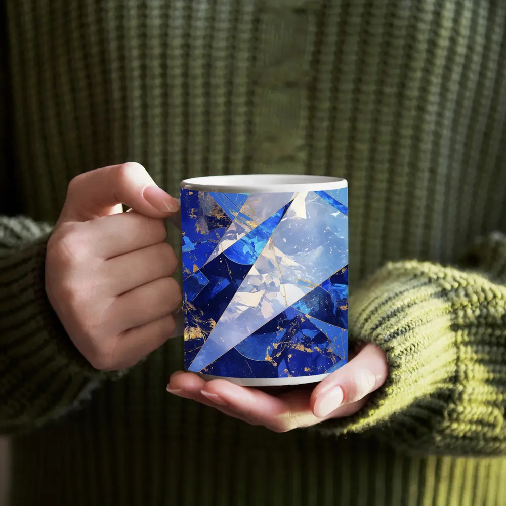 Blue Marble Abstract Geometric Gold Art – Mugs