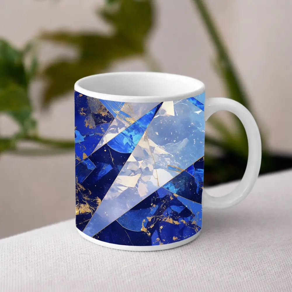 Blue Marble Abstract Geometric Gold Art – Mugs