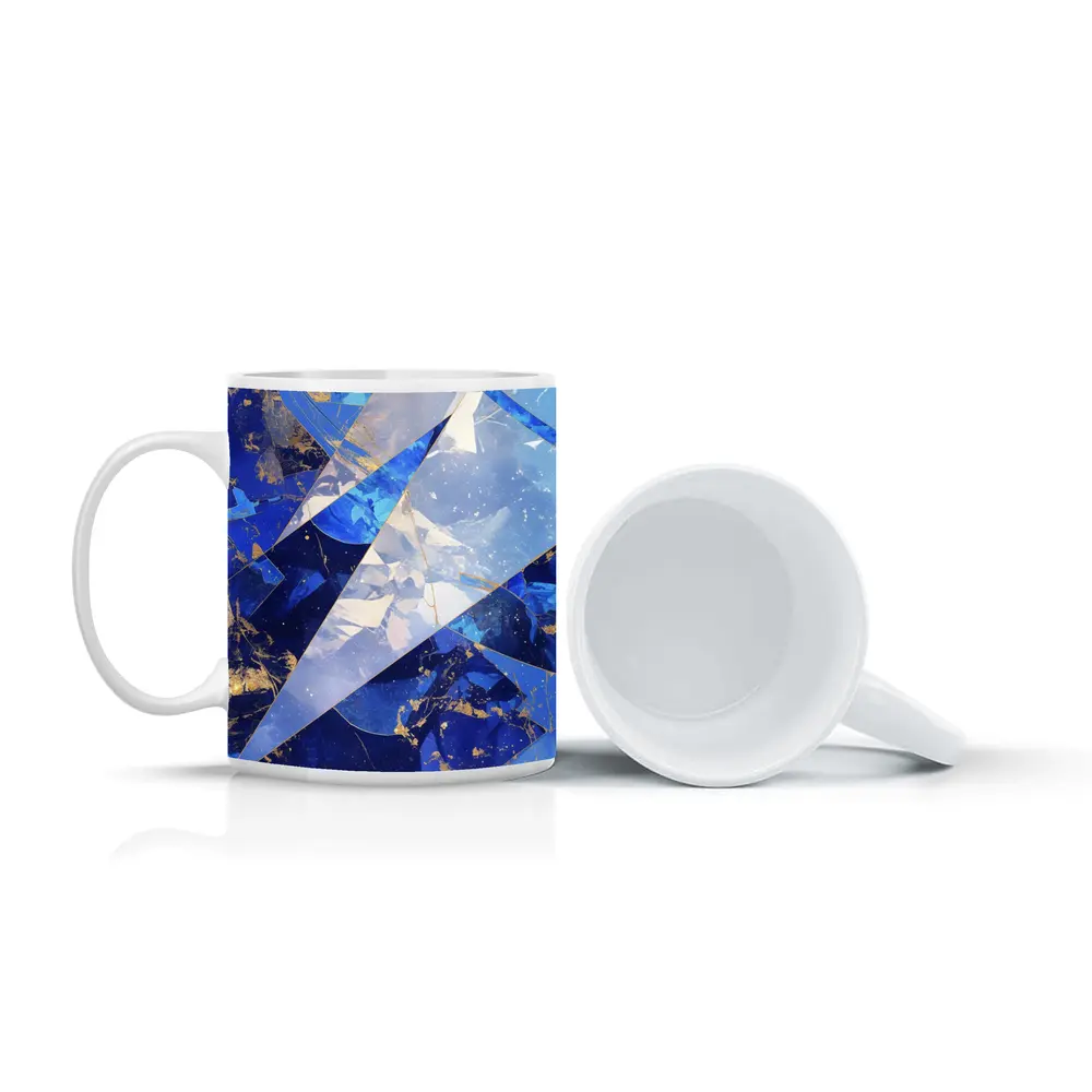 Blue Marble Abstract Geometric Gold Art – Mugs