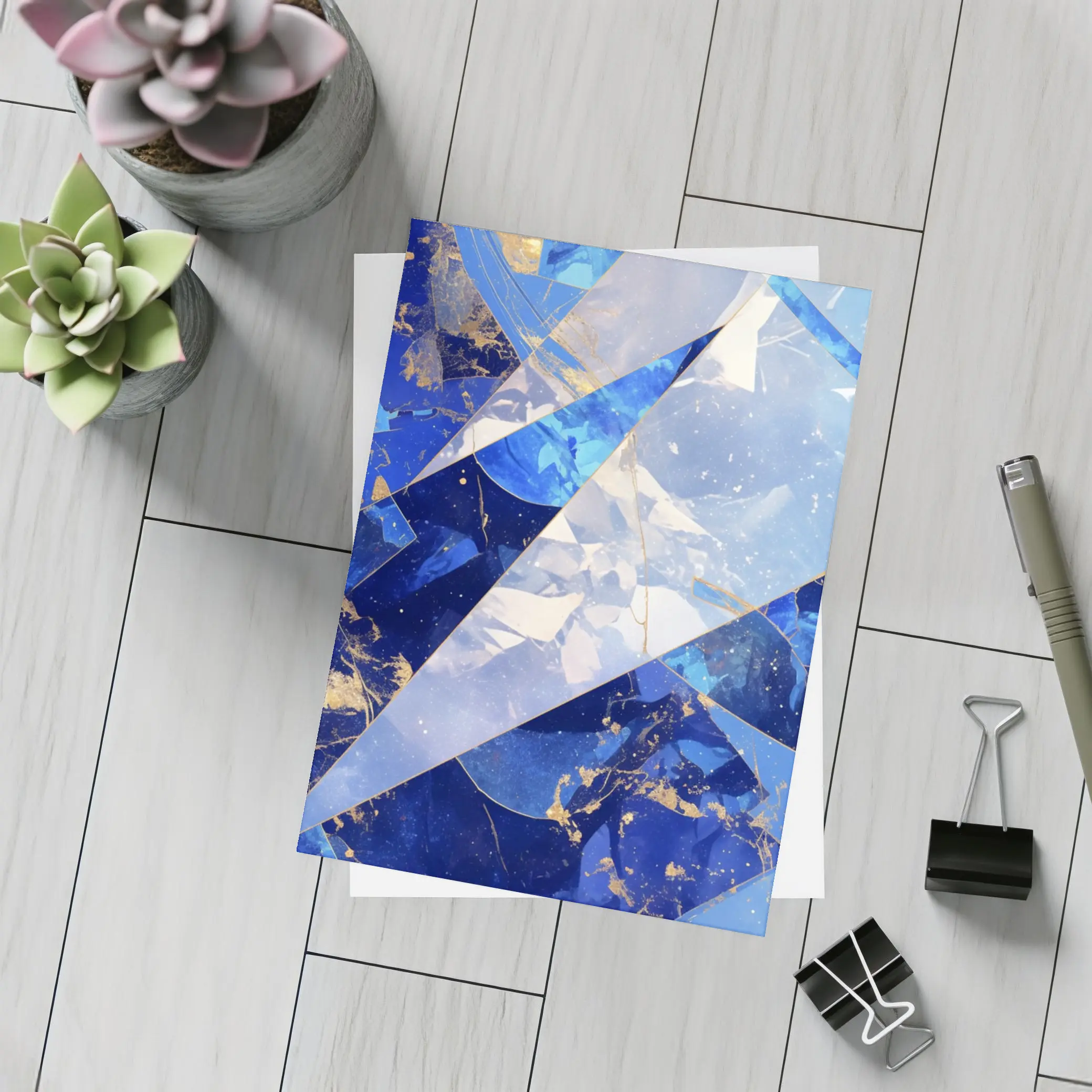 Blue Marble Abstract Geometric Gold Art – Postcards