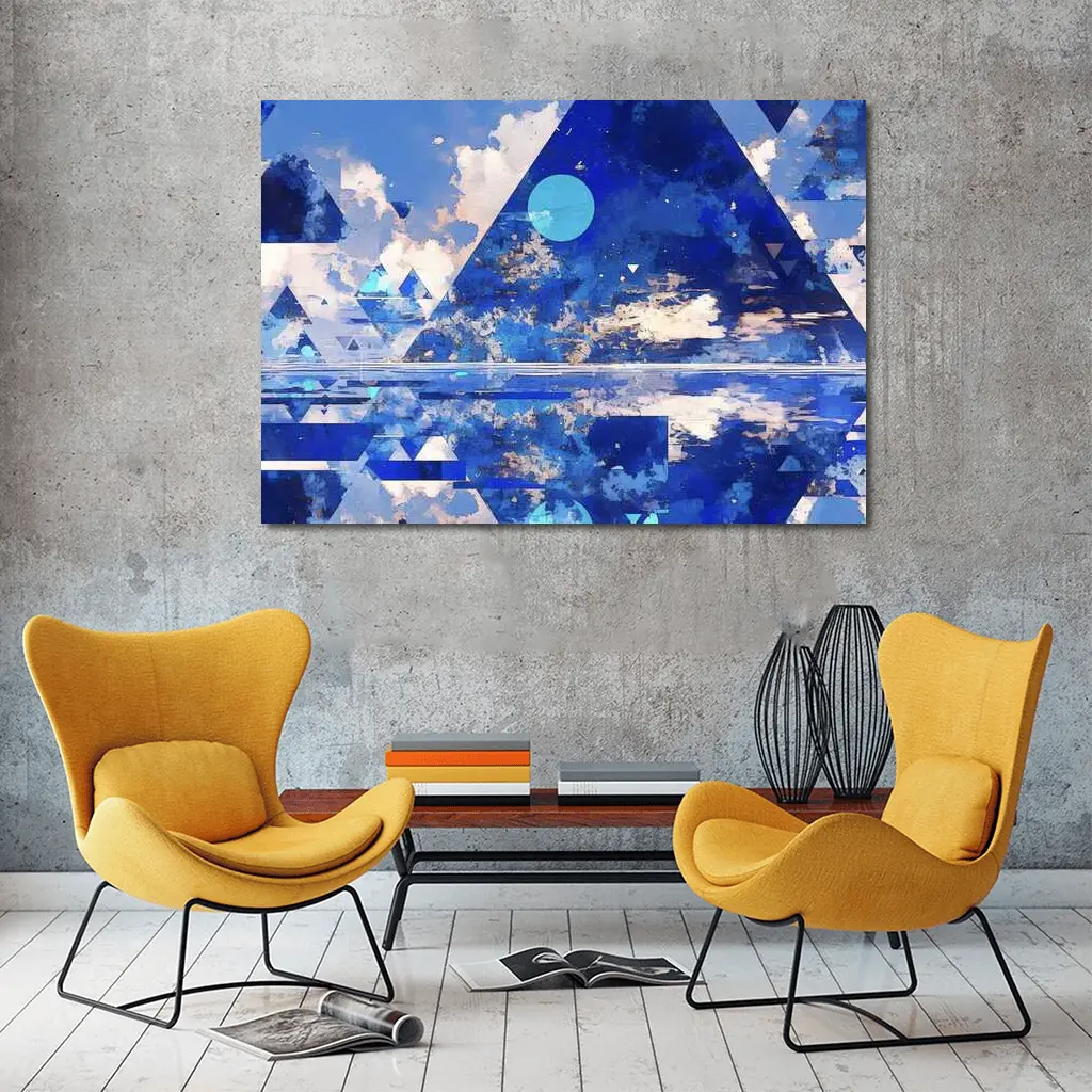 Blue Abstract Geometric Sky Triangle Art – Wall Art