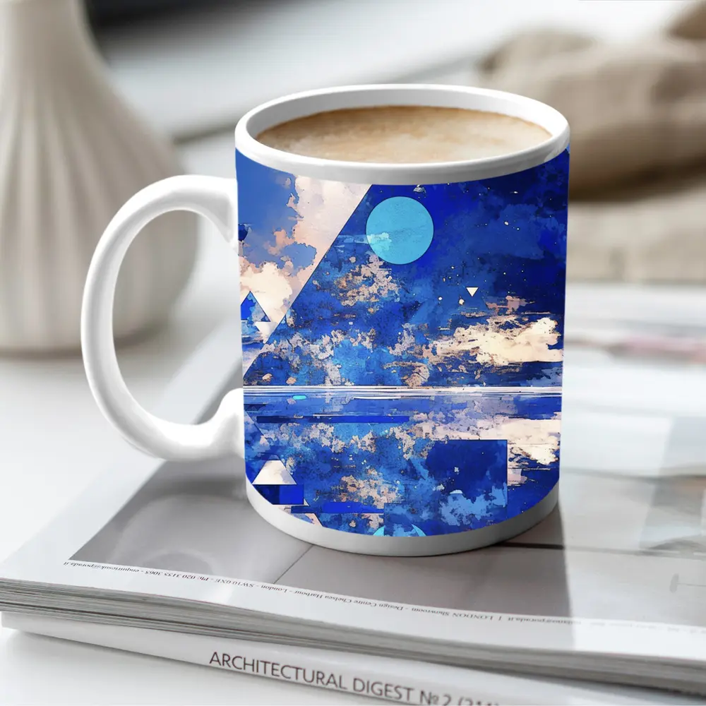Blue Abstract Geometric Sky Triangle Art – Mugs
