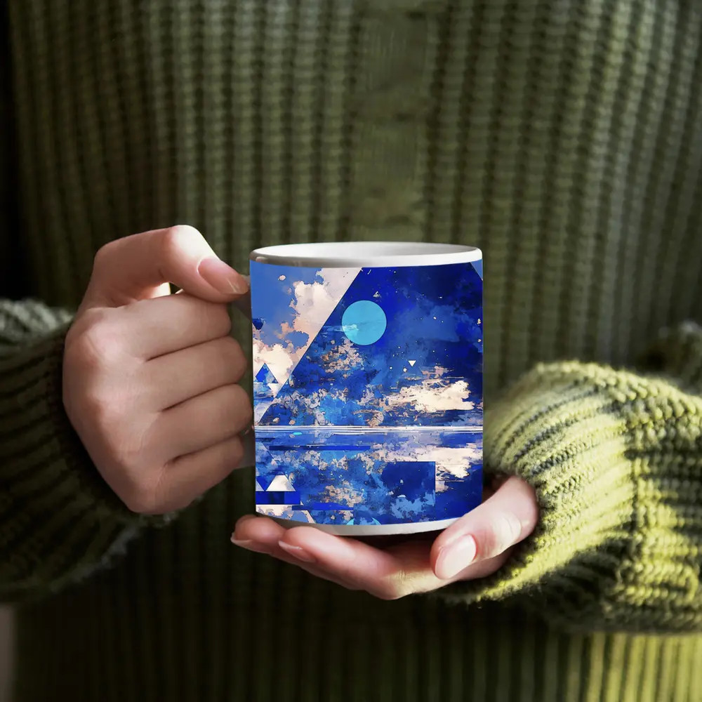 Blue Abstract Geometric Sky Triangle Art – Mugs