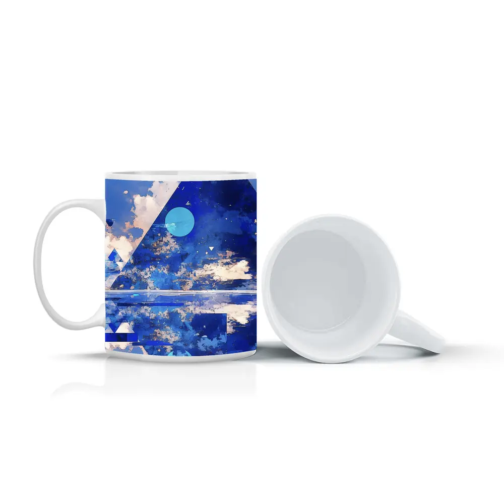 Blue Abstract Geometric Sky Triangle Art – Mugs