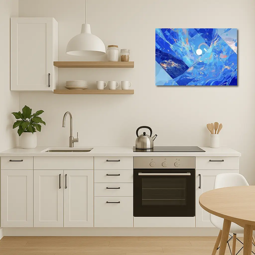Blue Abstract Art Swirling Geometric Fluid Design – Wall Art