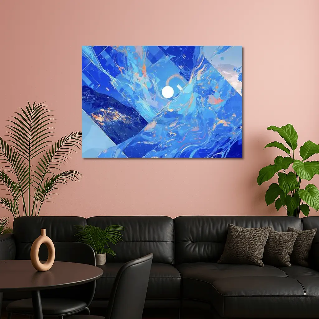 Blue Abstract Art Swirling Geometric Fluid Design – Wall Art