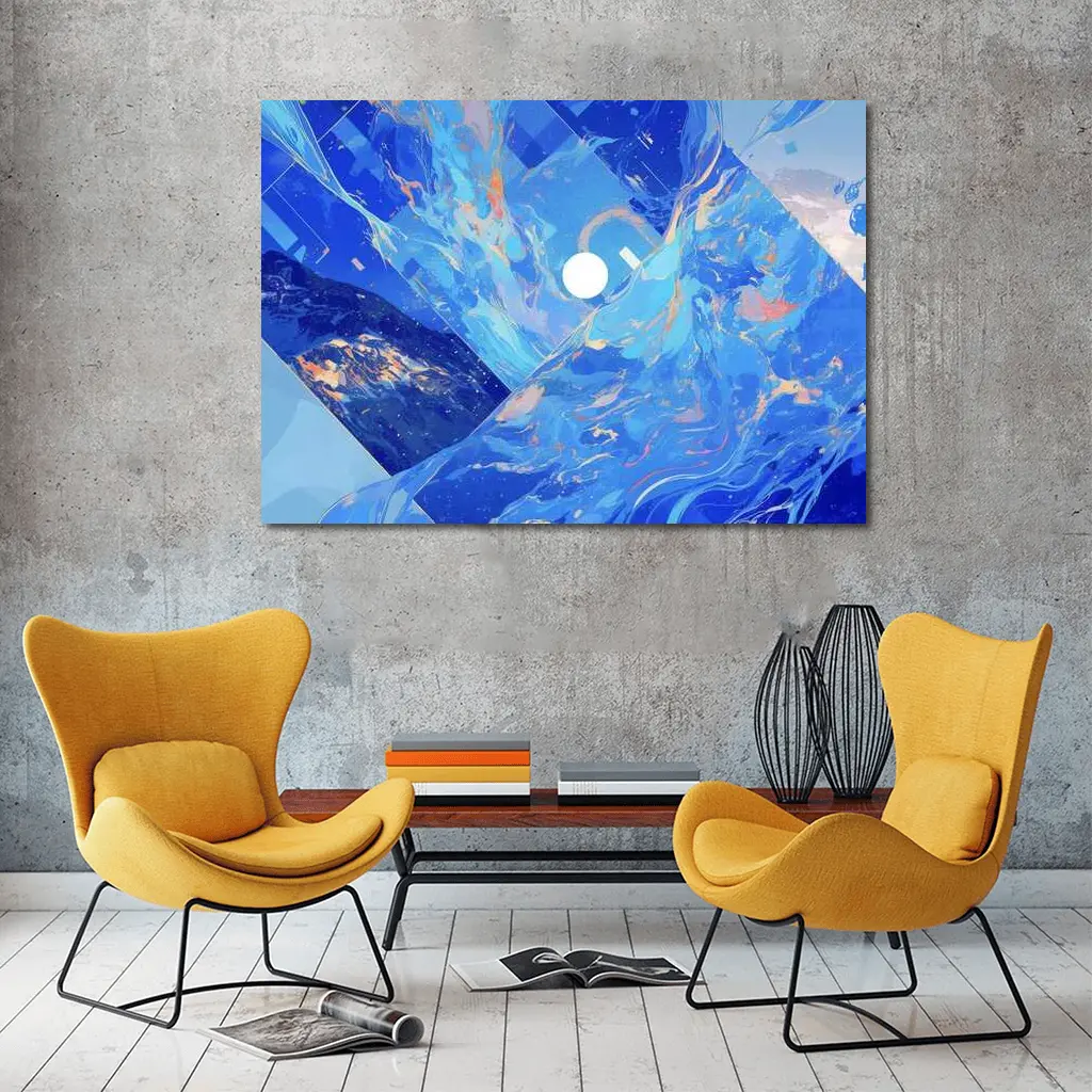 Blue Abstract Art Swirling Geometric Fluid Design – Wall Art