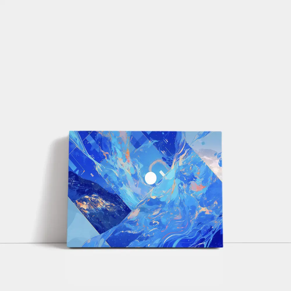 Blue Abstract Art Swirling Geometric Fluid Design – Wall Art