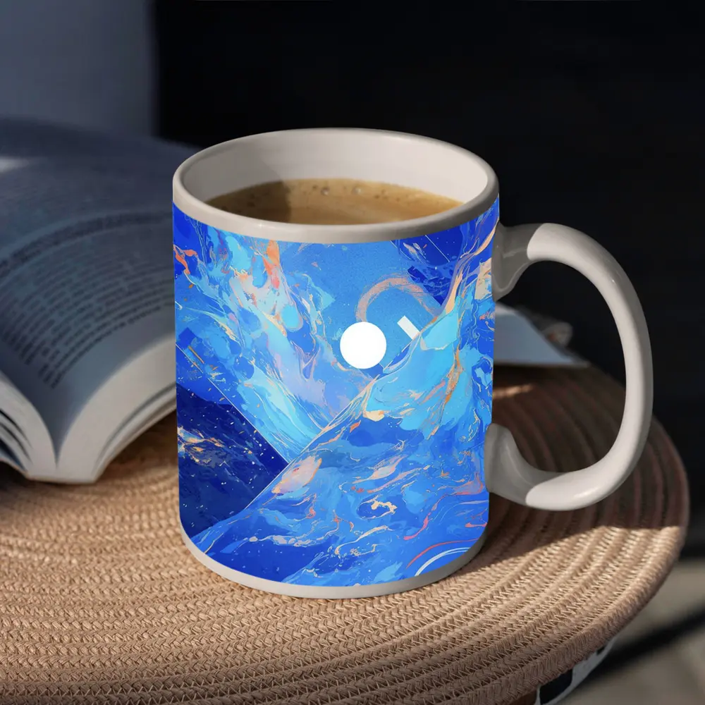 Blue Abstract Art Swirling Geometric Fluid Design – Mugs