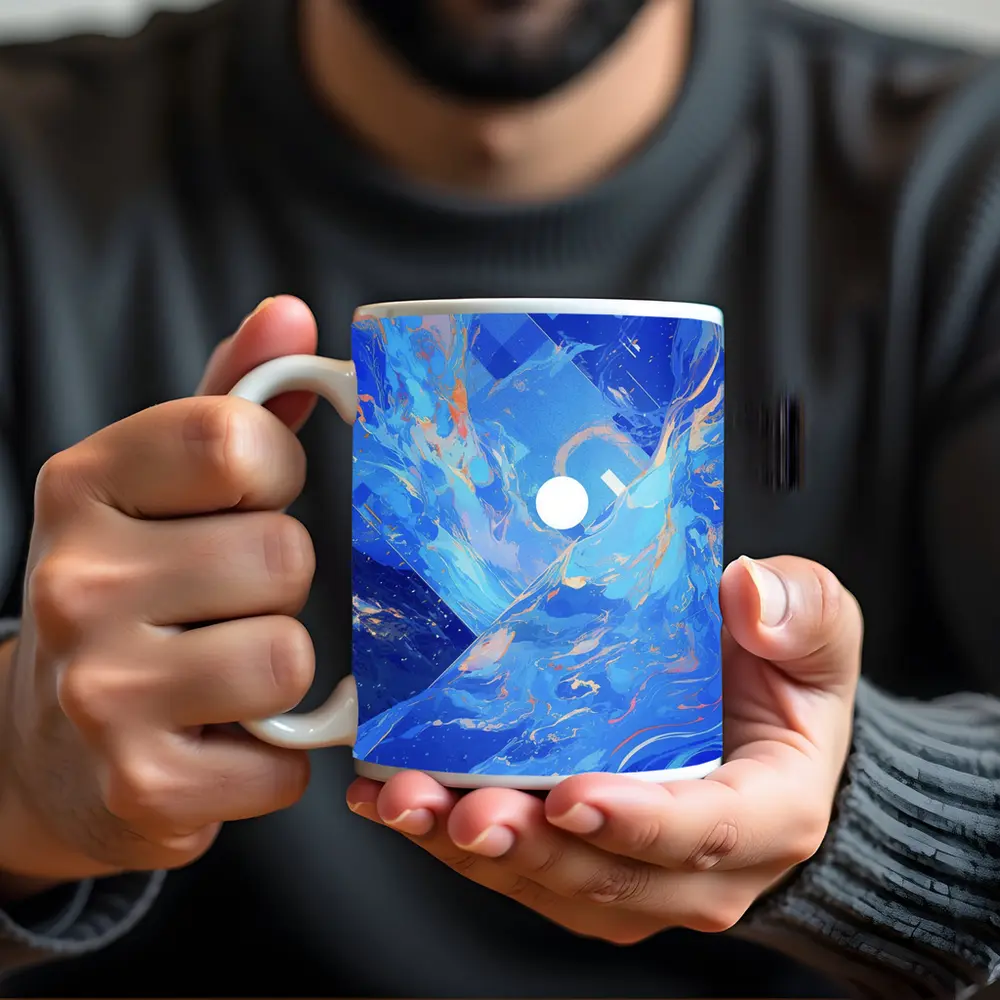 Blue Abstract Art Swirling Geometric Fluid Design – Mugs