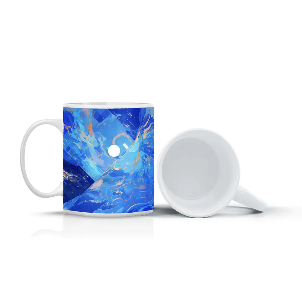 Blue Abstract Art Swirling Geometric Fluid Design – Mugs