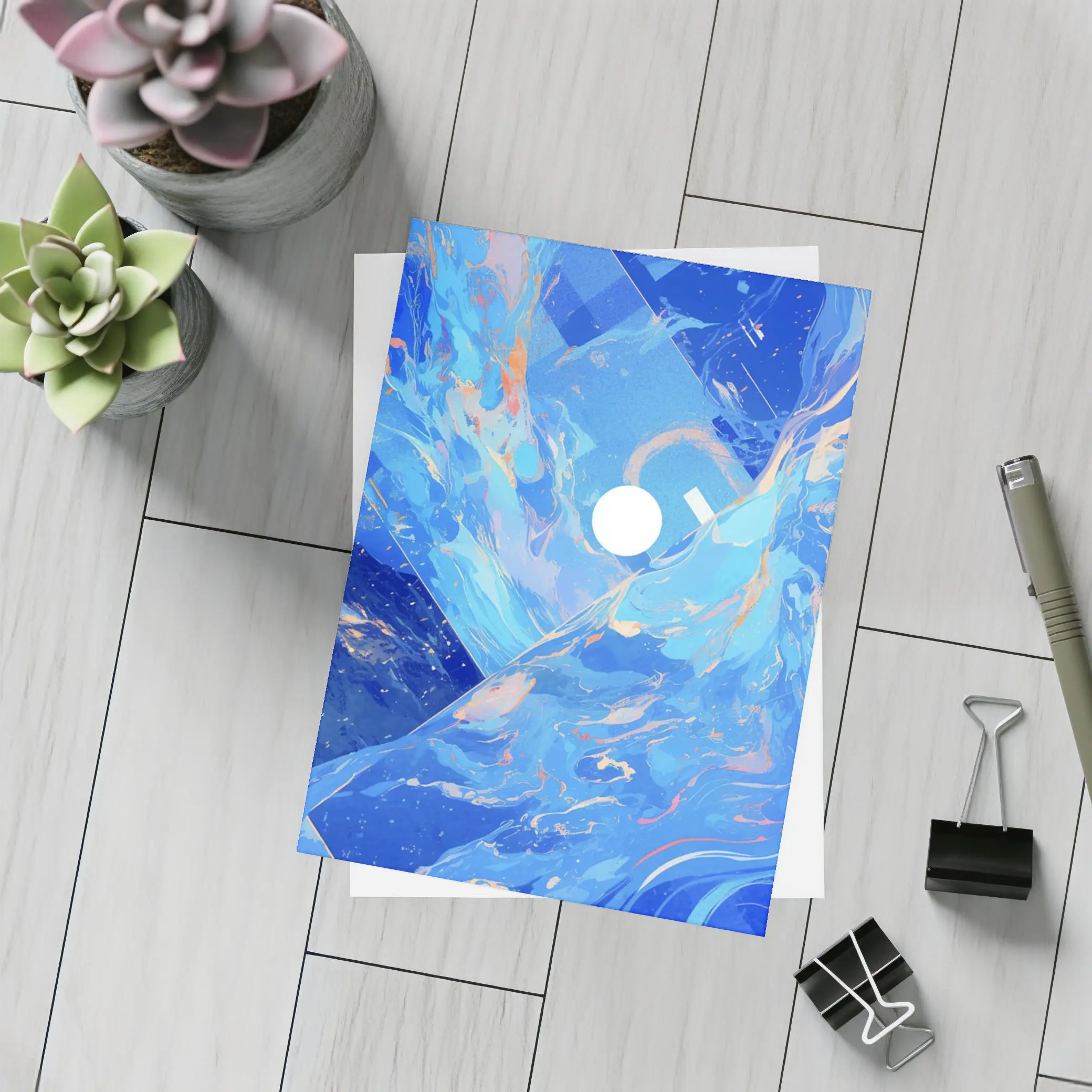 Blue Abstract Art Swirling Geometric Fluid Design – Postcards