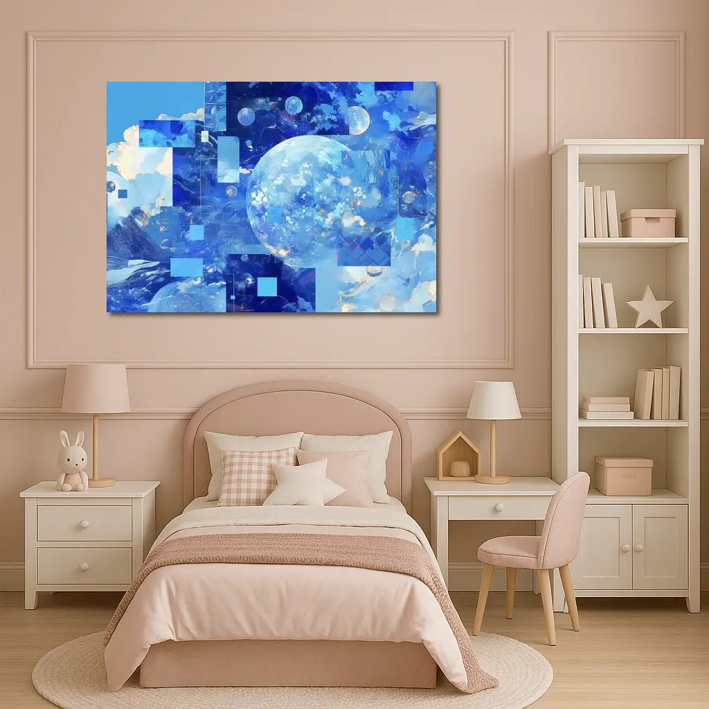 Blue Abstract Sky Planet Geometric Collage Art – Wall Art