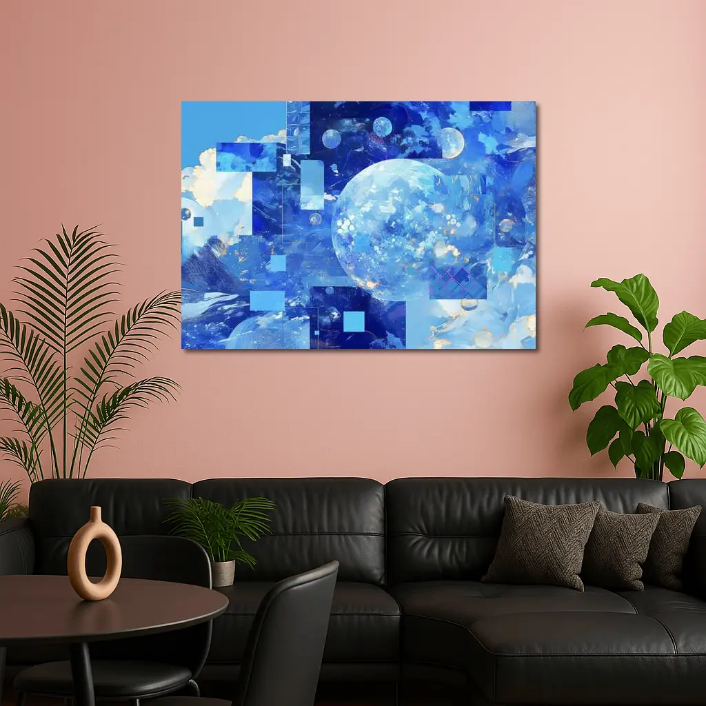 Blue Abstract Sky Planet Geometric Collage Art – Wall Art