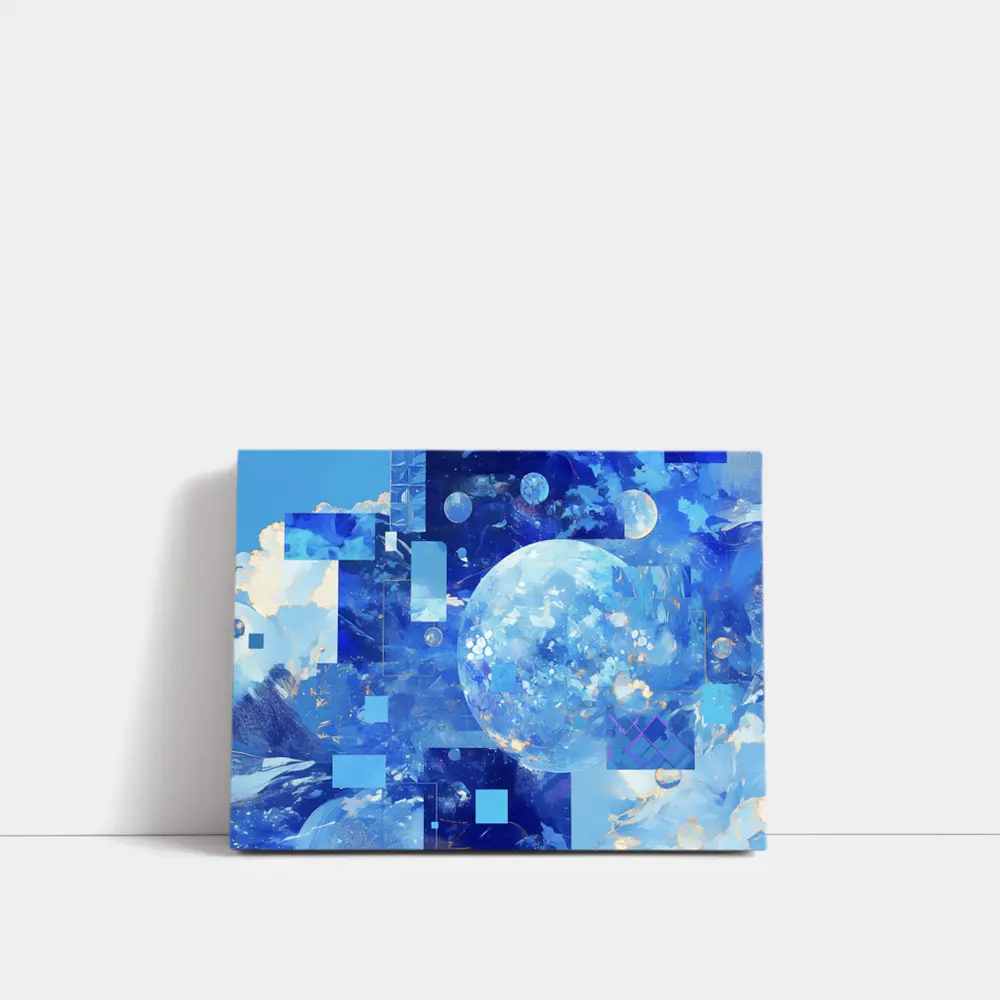 Blue Abstract Sky Planet Geometric Collage Art – Wall Art