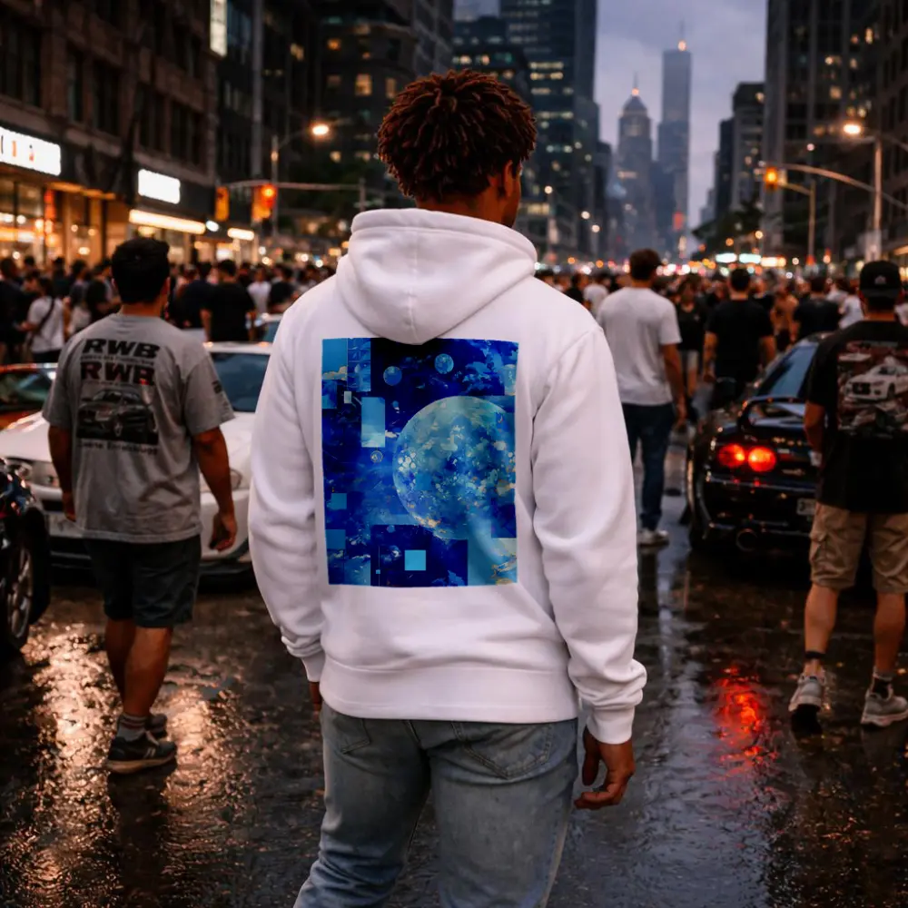 Blue Abstract Sky Planet Geometric Collage Art – Hoodies